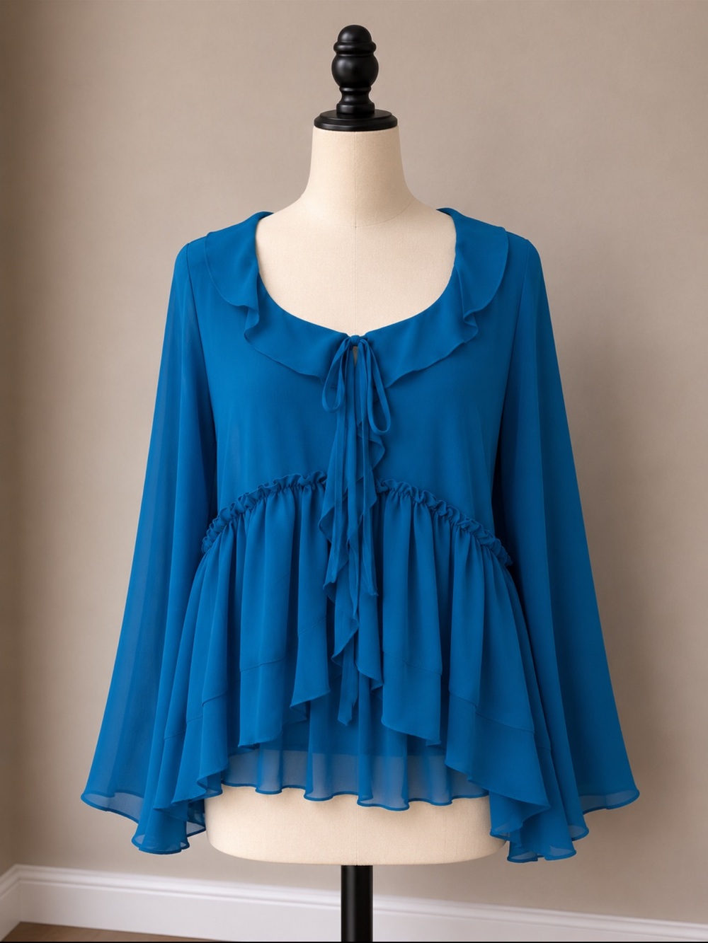 INC International Concepts Teal Ruffled Tie-Front Blouse
